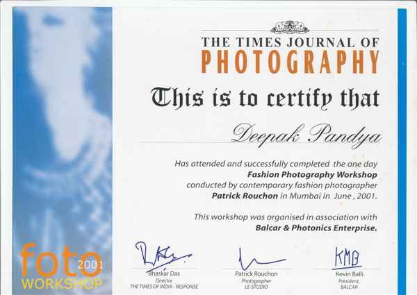 # Workshop by TIMES JOURNAL OF PHOTGRAPHY IN 2001 by PATRICK ROUCHON. 